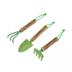 3pcs Floral Printed Kids Garden Tool Kits including garden trowel, fork and rake with wood handles