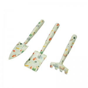 3pcs Floral Printed Kids Garden Tool Kits including garden trowel, fork and rake with wood handles