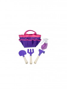 5pcs Colorful Kids Garden Tool Kits including garden trowel, shovel and rake with wood handles with carrying bag