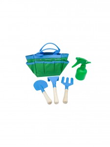 5pcs Colorful Kids Garden Tool Kits including garden trowel, shovel and rake with wood handles with carrying bag