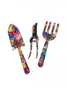 3pcs Floral Printed Garden Tool Kits including garden trowel, fork, pruning shears