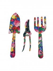 3pcs Floral Printed Garden Tool Kits including garden trowel, fork, pruning shears