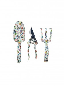 3pcs Floral Printed Garden Tool Kits including garden trowel, rake, pruning shears