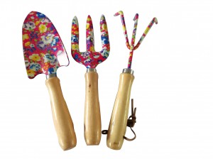 3pcs floral printed garden tool sets with wood handles