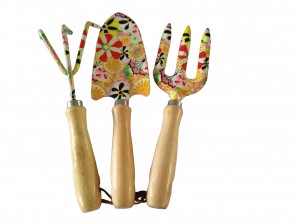 3pcs floral printed garden tool sets with wood handles